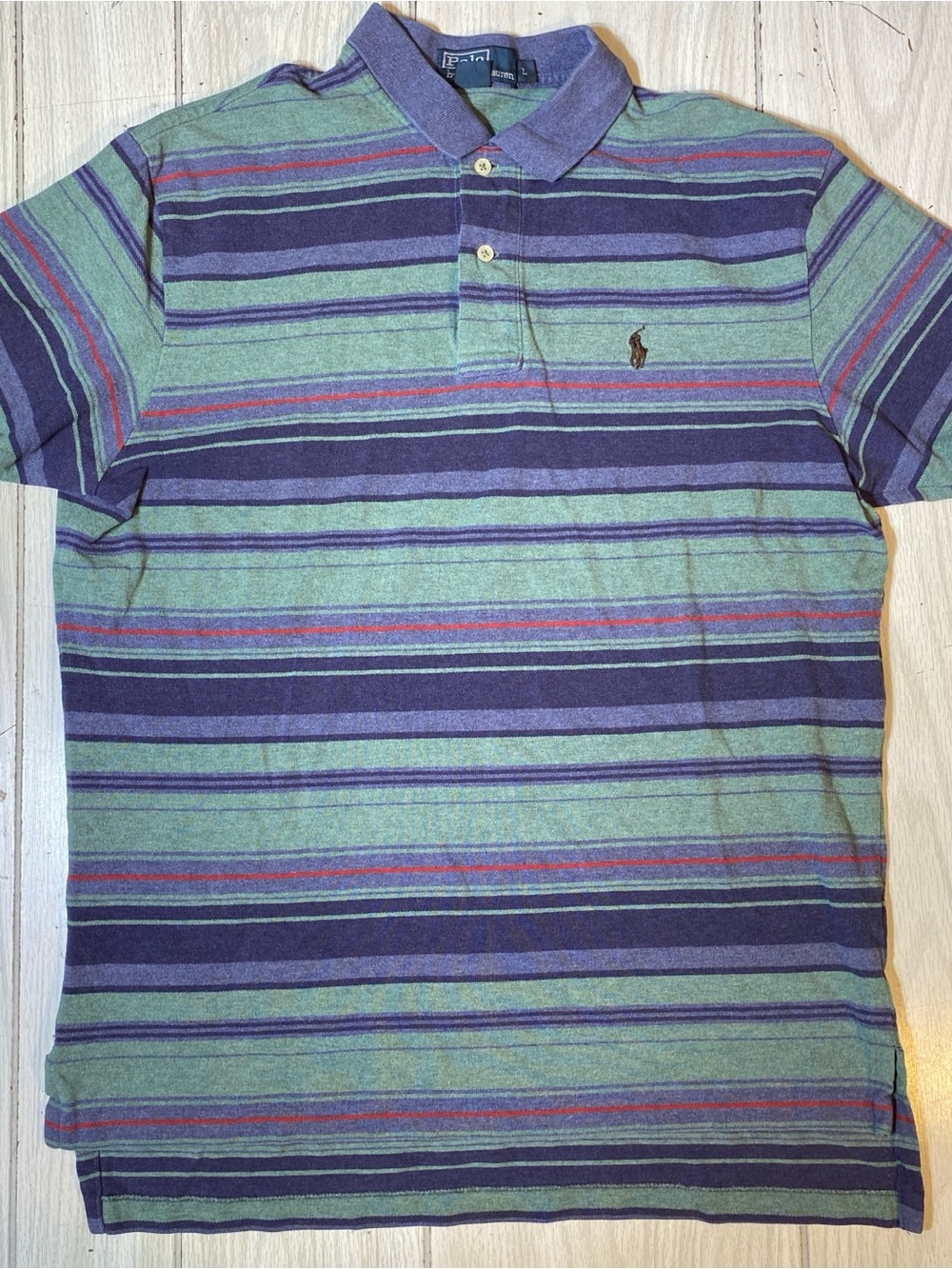 VINTAGE Polo Ralph Lauren Men's Striped Polo Shirt Green Purple Red Size Large L